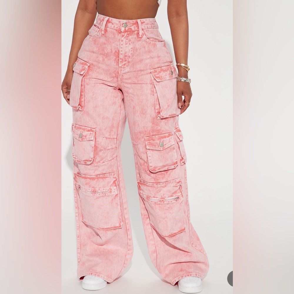 Petite Pink high waist cargos from fashion nova